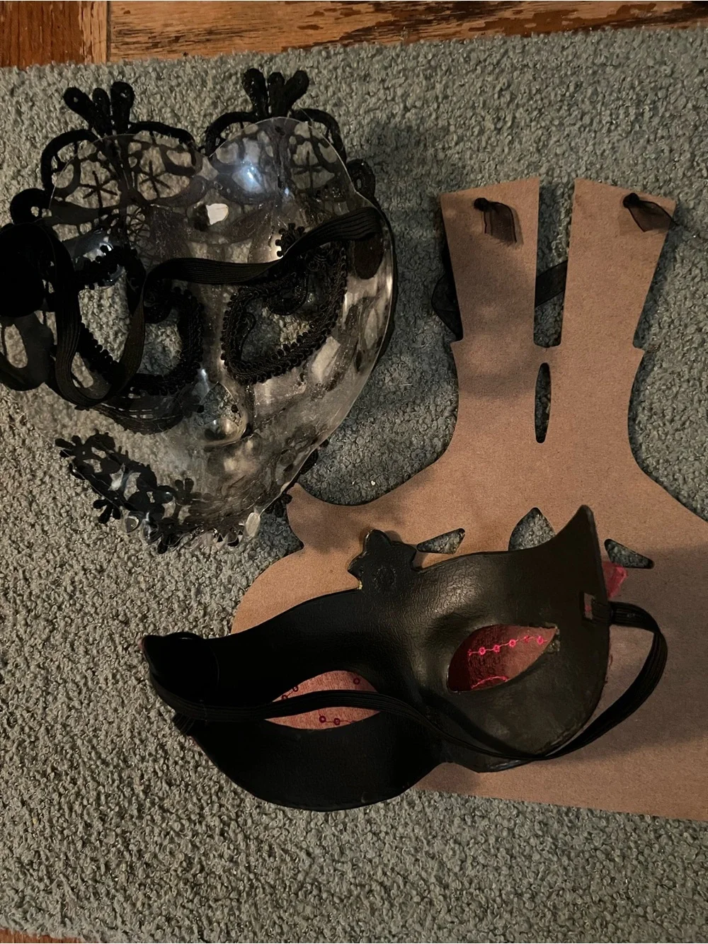 Lot 3 Halloween Items Two Goth Masks with One Witch Sign